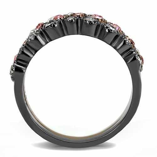 Stainless Steel Tri-Tone Rose Gold Silver CZ Scallop Wave Ring view 5