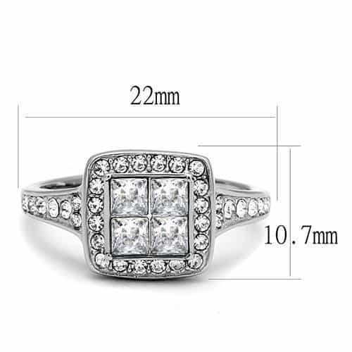 Stainless Steel CZ Princess Invisible Set Square Halo Pave Ring view 3
