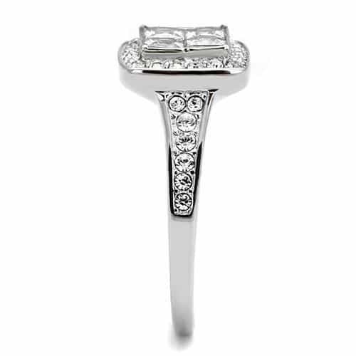 Stainless Steel CZ Princess Invisible Set Square Halo Pave Ring view 7