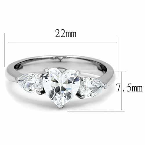 Stainless Steel CZ Round Pear Side Stone Three Stone Ring view 3