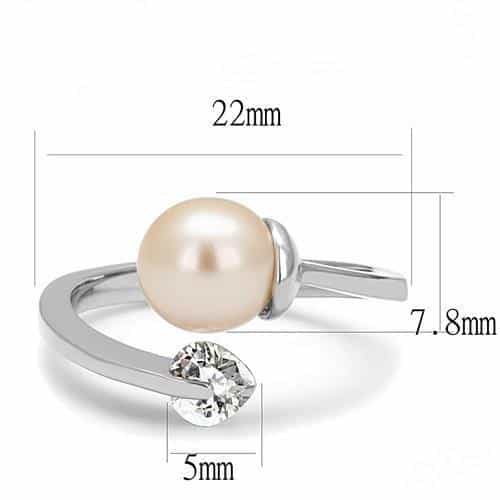 Stainless Steel Pearl CZ Open Bypass Ring view 3