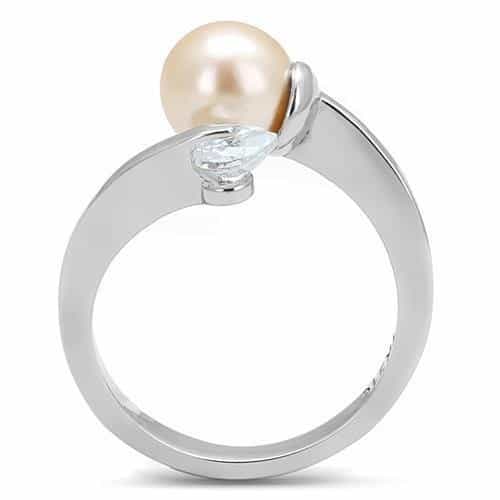 Stainless Steel Pearl CZ Open Bypass Ring view 5