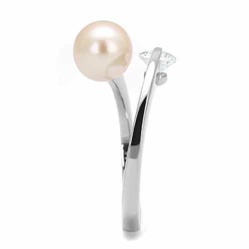 Stainless Steel Pearl CZ Open Bypass Ring view 7