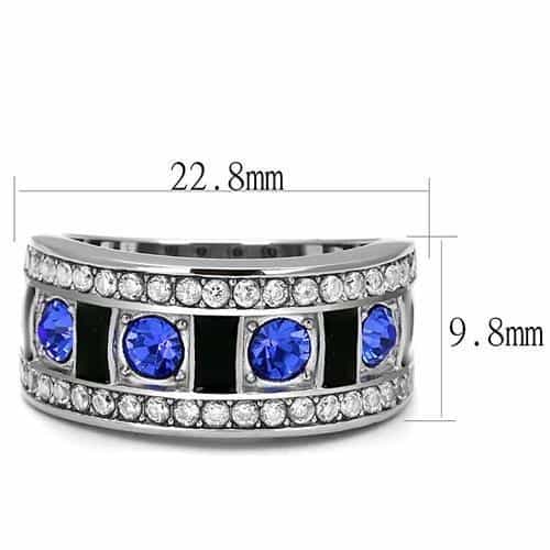 Stainless Steel Blue Sapphire CZ Channel Black Enamel Wide Ring view 3