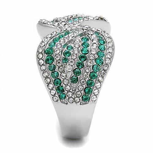 Stainless Steel Emerald Green CZ Pave Infinity Crossover Ring view 7