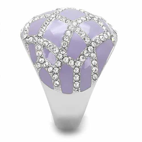 Stainless Steel Lavender Purple Enamel CZ Pave Mosaic Dome Ring view 7