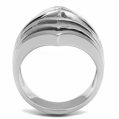 Stainless Steel Silver Polished Angular Cutout Layered Wide Ring view 5