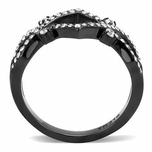 Stainless Steel Black IP CZ Pave Geometric Interlocking Ring view 5