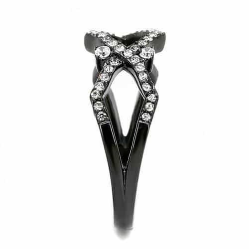 Stainless Steel Black IP CZ Pave Geometric Interlocking Ring view 7