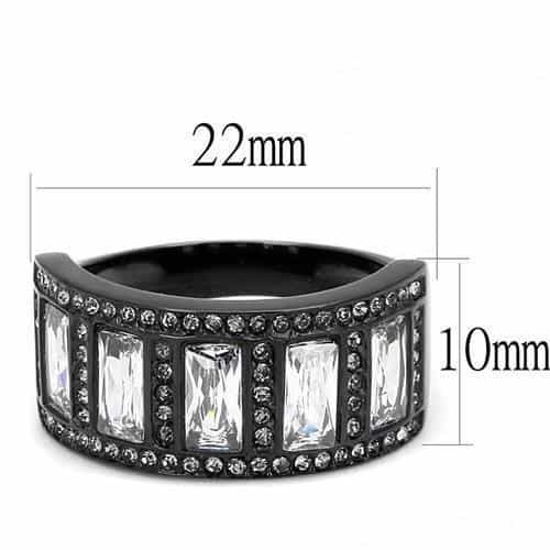 Stainless Steel Black IP CZ Baguette Channel Pave Wide Band Ring view 3