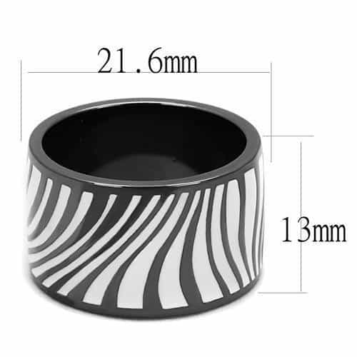 Stainless Steel Silver Black Enamel Zebra Wave Wide Band Ring view 3