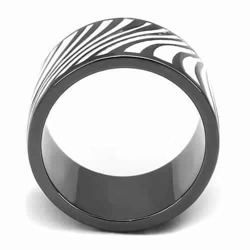 Stainless Steel Silver Black Enamel Zebra Wave Wide Band Ring view 5