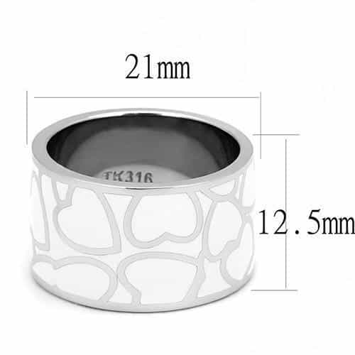Stainless Steel White Enamel Heart Giraffe Spot Wide Band Ring view 3
