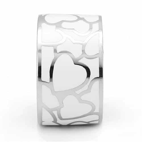 Stainless Steel White Enamel Heart Giraffe Spot Wide Band Ring view 7