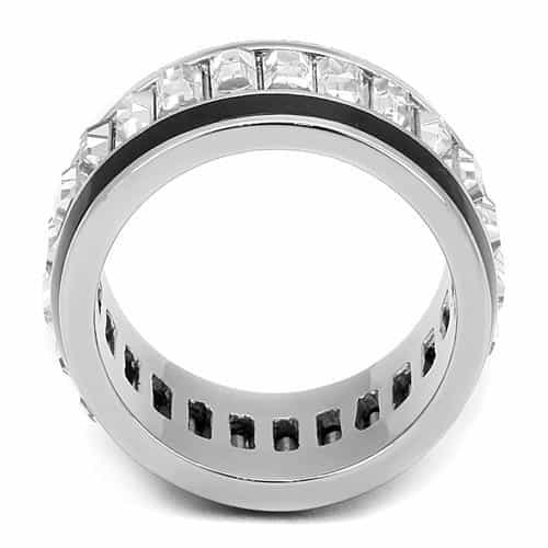 Stainless Steel Black IP CZ Baguette Channel Spinner Wide Ring view 5