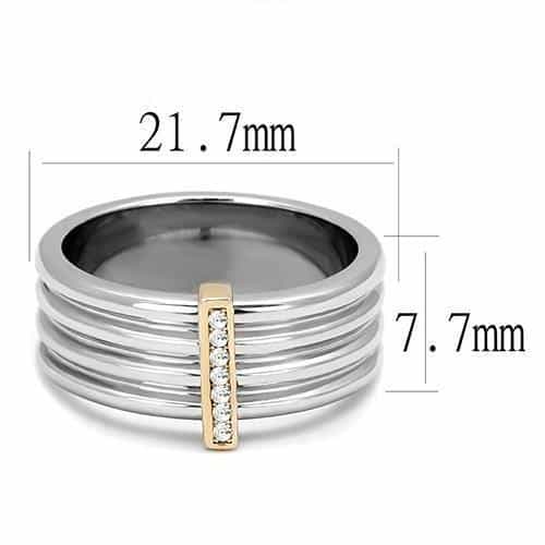 Stainless Steel Silver Multi Wire Gold IP CZ Bar Accent Band Ring view 3