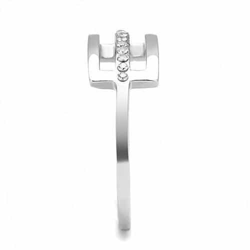 Stainless Steel Silver CZ Channel Double Bar Open Parallel Ring view 7