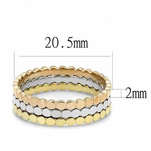 Stainless Steel Tri-Tone Rose Gold Silver Scallop Bead Ring view 3