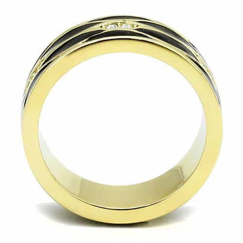 Stainless Steel Gold IP Black Enamel CZ Diamond Geometric Ring view 5