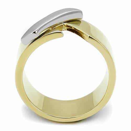 Stainless Steel Gold IP Two-Tone Silver Arrow Chevron Wide Ring view 5