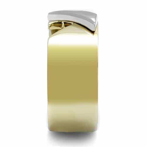Stainless Steel Gold IP Two-Tone Silver Arrow Chevron Wide Ring view 7