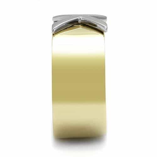 Stainless Steel Gold IP Silver Cross X Wide Band Ring view 7