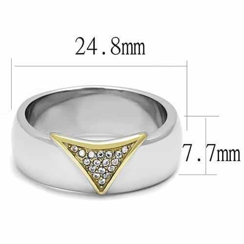 Stainless Steel Two-Tone CZ Pave Triangle Chevron Ring view 3
