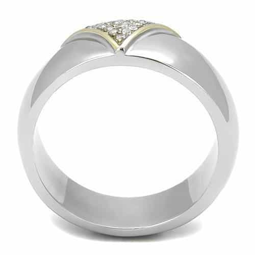 Stainless Steel Two-Tone CZ Pave Triangle Chevron Ring view 5