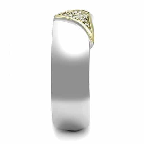 Stainless Steel Two-Tone CZ Pave Triangle Chevron Ring view 7