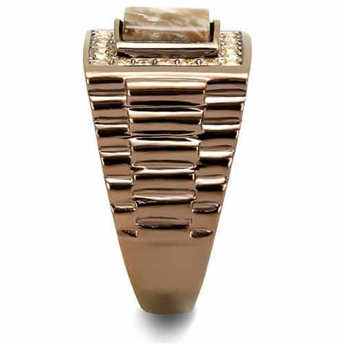 Stainless Steel Coffee Brown IP Mother Of Pearl Square CZ Ring view 7