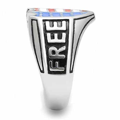 Stainless Steel Red Blue Enamel American Flag Shield Free Ring view 9