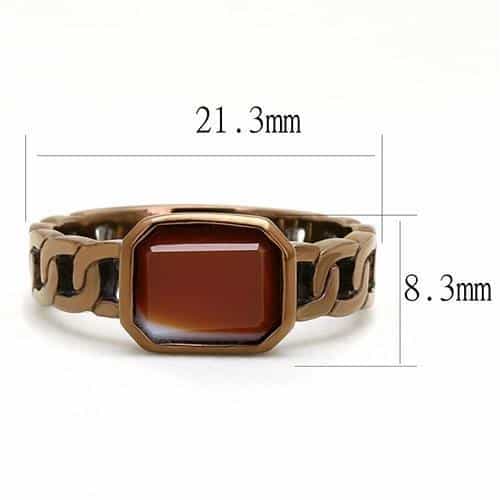Stainless Steel Coffee Brown IP Red Jasper Emerald Cut Chain Ring view 3