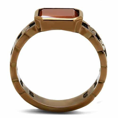 Stainless Steel Coffee Brown IP Red Jasper Emerald Cut Chain Ring view 5