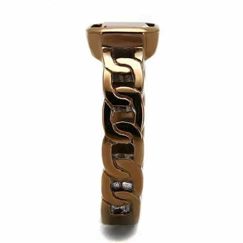 Stainless Steel Coffee Brown IP Red Jasper Emerald Cut Chain Ring view 7
