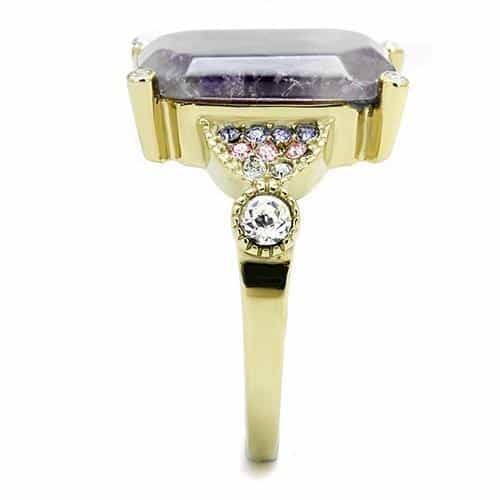 Stainless Steel Gold IP Amethyst Purple Emerald Cut Cocktail Ring view 7