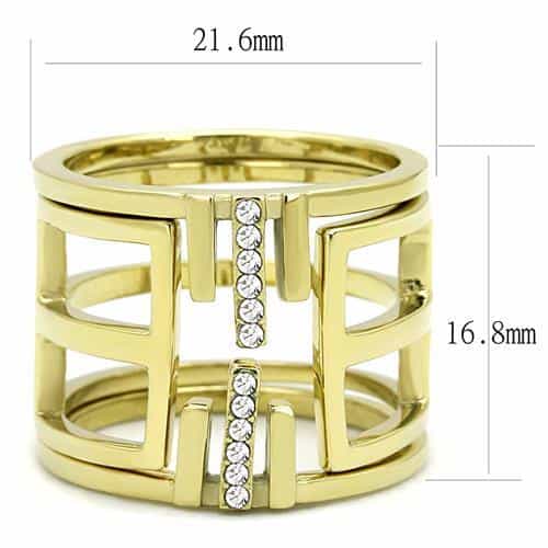 Stainless Steel Gold IP CZ Channel Geometric Cutout Wide Ring view 3