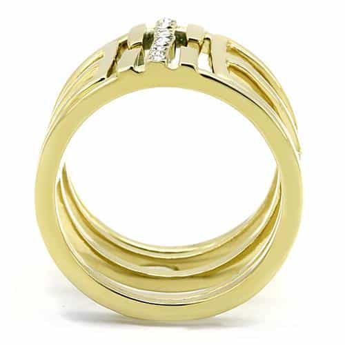 Stainless Steel Gold IP CZ Channel Geometric Cutout Wide Ring view 5