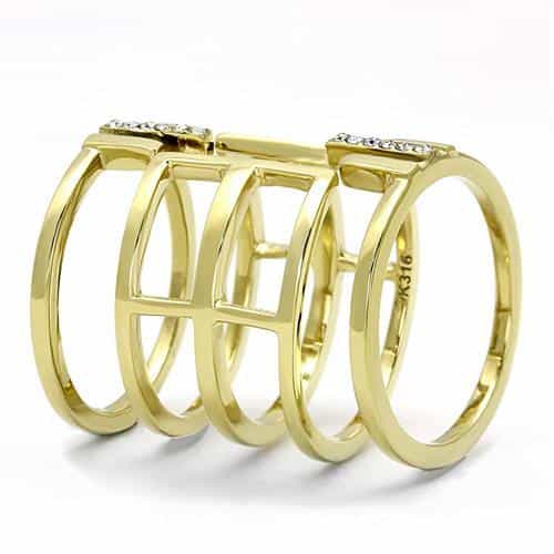Stainless Steel Gold IP CZ Channel Geometric Cutout Wide Ring view 7
