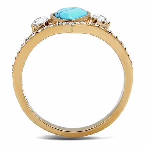 Stainless Steel Rose Gold IP Turquoise Pear CZ Marquise Ring view 5