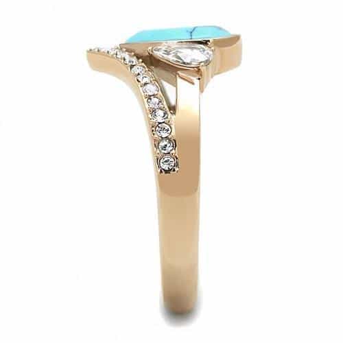 Stainless Steel Rose Gold IP Turquoise Pear CZ Marquise Ring view 7