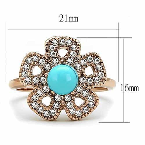Stainless Steel Rose Gold IP Turquoise Cabochon CZ Pave Ring view 3