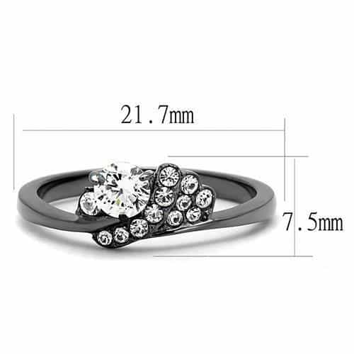 Stainless Steel Black IP CZ Round Pave Butterfly Solitaire Ring view 3