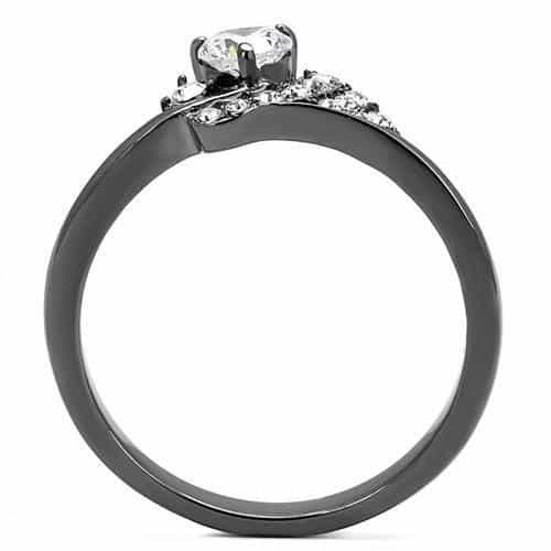 Stainless Steel Black IP CZ Round Pave Butterfly Solitaire Ring view 5