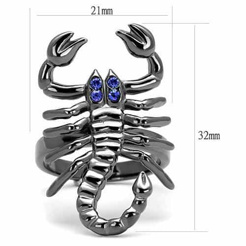 Stainless Steel Black IP Blue CZ Eye Scorpion Wrap Ring view 3