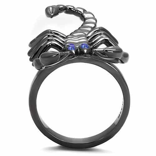 Stainless Steel Black IP Blue CZ Eye Scorpion Wrap Ring view 5