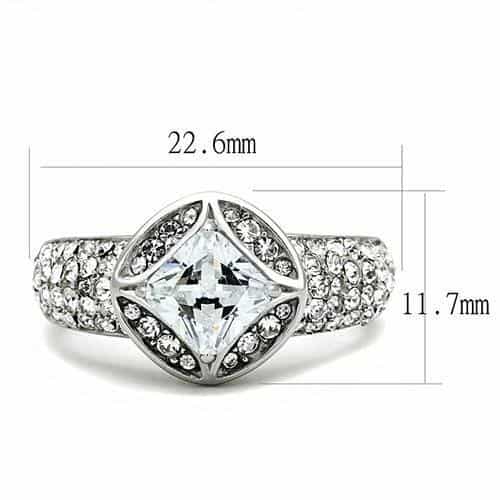 Stainless Steel CZ Princess Square Celtic Knot Pave Halo Ring view 3