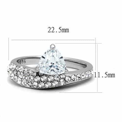 Stainless Steel CZ Trillion Pave Cathedral Solitaire Ring view 3