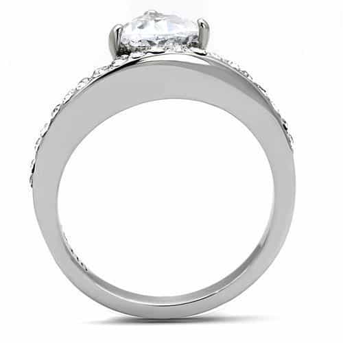 Stainless Steel CZ Trillion Pave Cathedral Solitaire Ring view 5