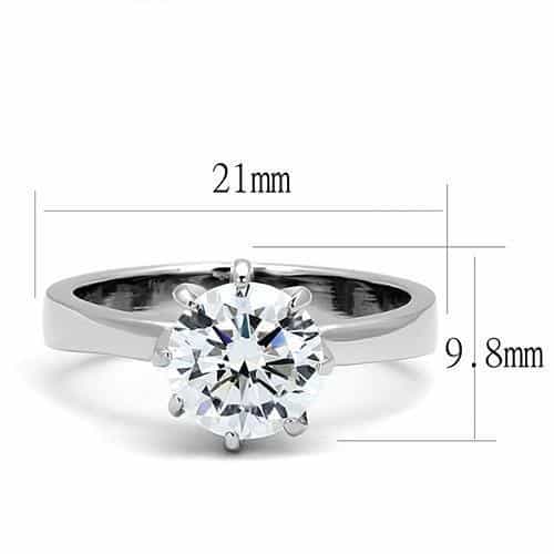 Stainless Steel CZ Round Pave Six Prong Solitaire Ring view 3