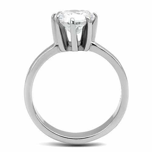 Stainless Steel CZ Round Pave Six Prong Solitaire Ring view 5